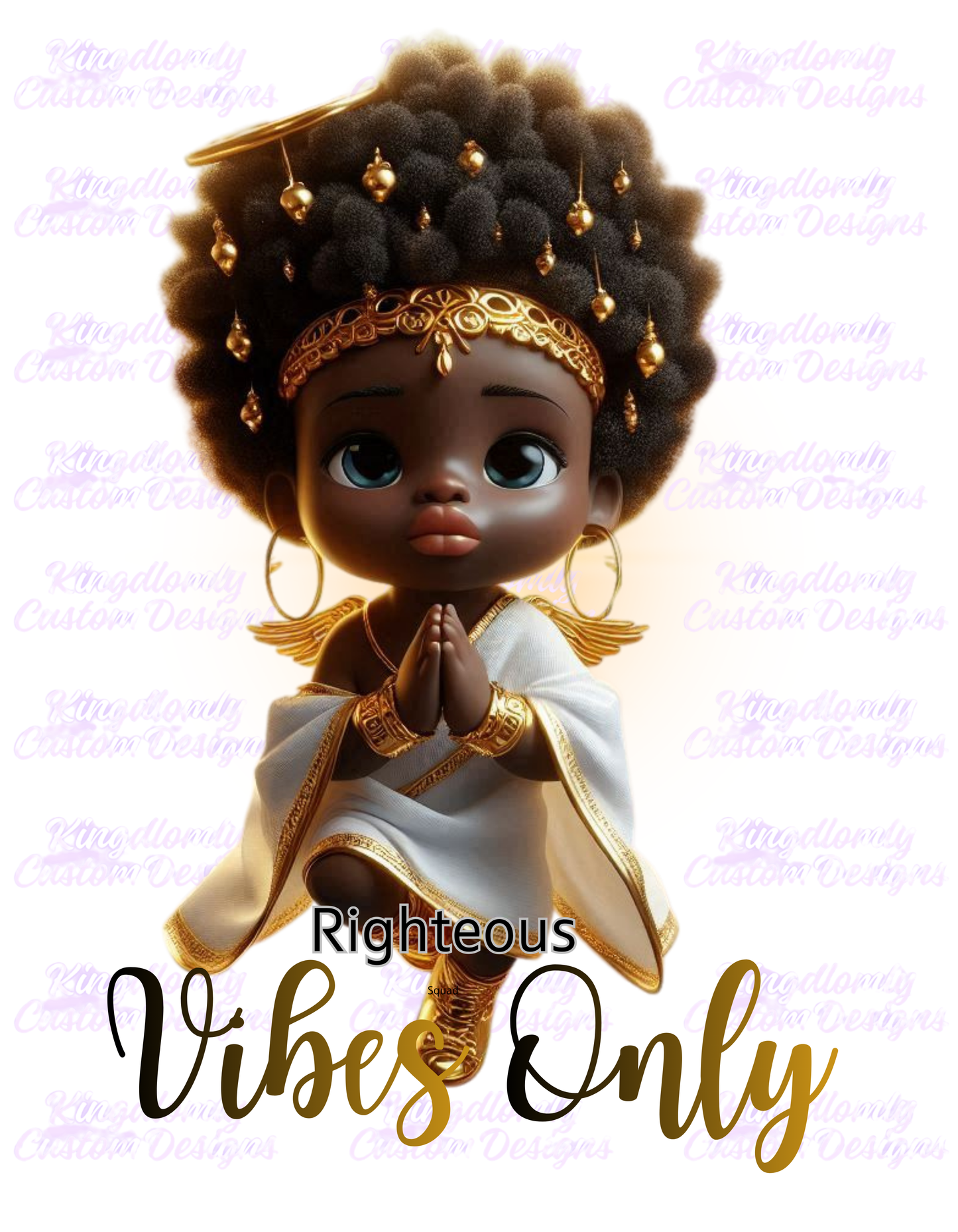 “Righteous Vibes Only” – Afro Angel Art Print by Kingdomly Kustoms™ Pure light. Divine identity.